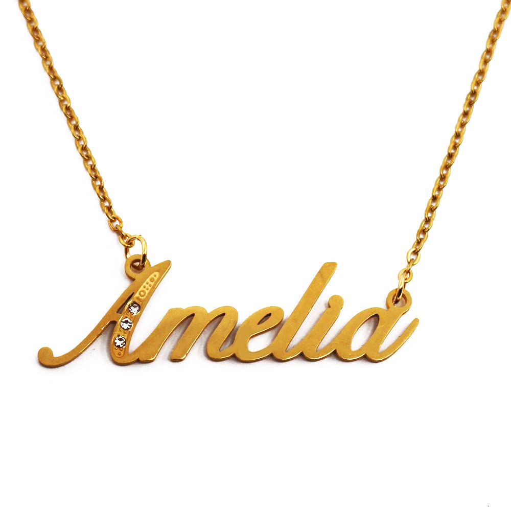 Kigu Name Necklace Amelia - Gold Tone - Custom Name Necklace - Personalised Jewellery for Ladies- Customised Jewellery for Girls- Custom Pendant Amelia