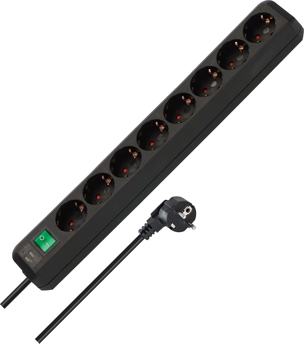 Brennenstuhl Eco-Line 8-Way Extension Socket Black with Switch 3m Cable Child