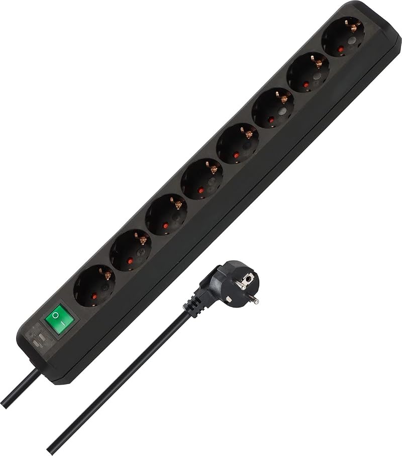 Brennenstuhl Eco-Line 8-Way Extension Socket Black with Switch 3m Cable Child