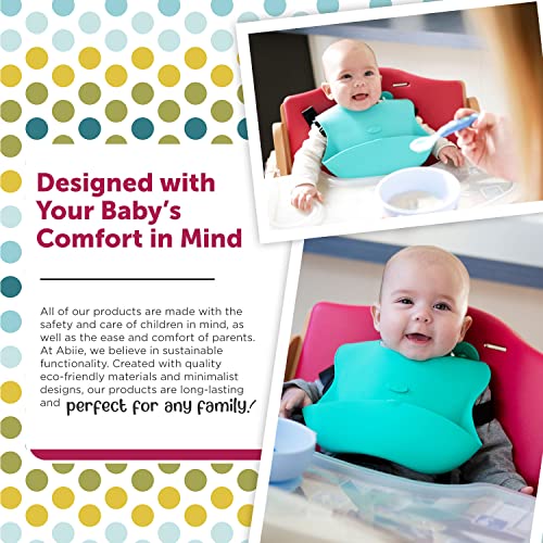 Abiie Ruby Wrapp Silicone Baby Bib With Front Pocket - Waterproof, Roll-Up Design, BPA-Free