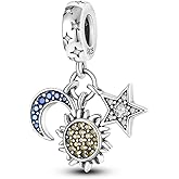 PANBUEATY JEWELRY 925 Sterling Silver Charms for Bracelets and Necklaces - Loving Heart Gesture Gratitude Series Star & Moon Pendants DIY Beaded Gifts