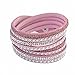 Jwoolw Jewelry 2 PCS Unisex Premium Crystal Rhinestone Multilayer Bangle Bracelet Leather Velvet Lining Wrap Wristband ( Coffee+Pink)