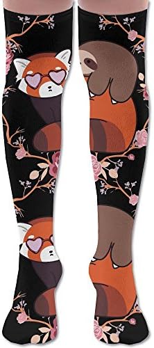 Little Sloth And Red Panda Flower Womens Thigh High Socks Over Knee High Socks Leg Warmer Sexy Stockings