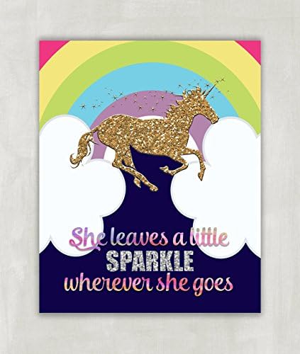 She Leaves a Little Sparkle Wherever She Goes - Children's Wall Art Print, Nursery Wall Art Unicorns Rainbow Glitter 8x10 ((UNFRAMED))