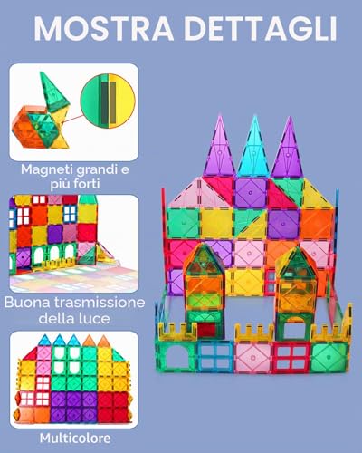 Katiago Magnetic Buildings 64 Pieces 3D Educational Blocks Magnets Set Toys for Children STEMS Creativity Montessori for 3+ Years Old Boys