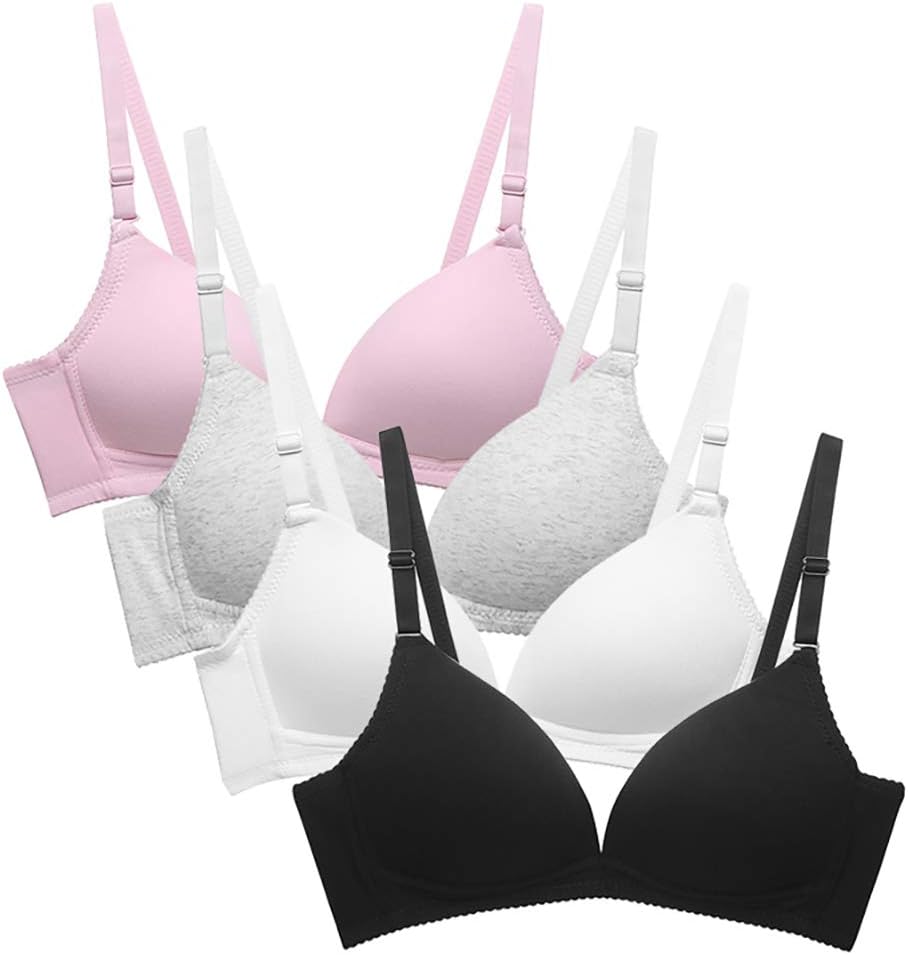 EMMARR Big Girls Slim Soft Cup Bras Hasp Teen Small Vest Design Wireless Bra (32, Black-White-Grey-Pink)