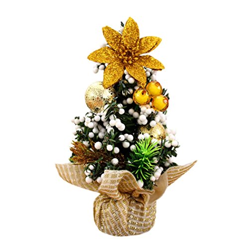 Christmas Home Party Holiday Decoration, Paymenow Creative Mini Artificial Merry Tree Bedroom Desk Toy Doll Gift Office Home Festival (Gold)