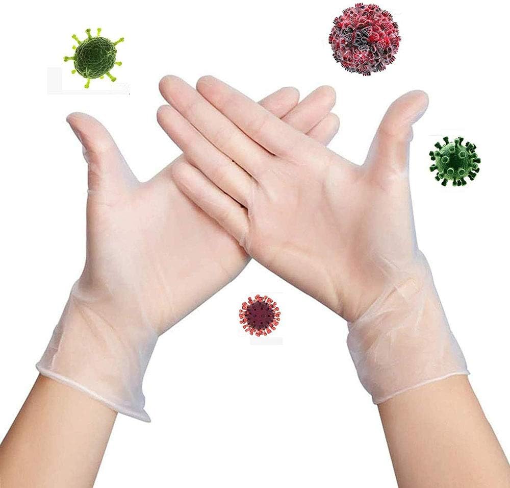 Disposable Clear Gloves Protective Latex Free Powder-Free PVC Transparent Cleaning Health Gloves 100PCS/Box (M)