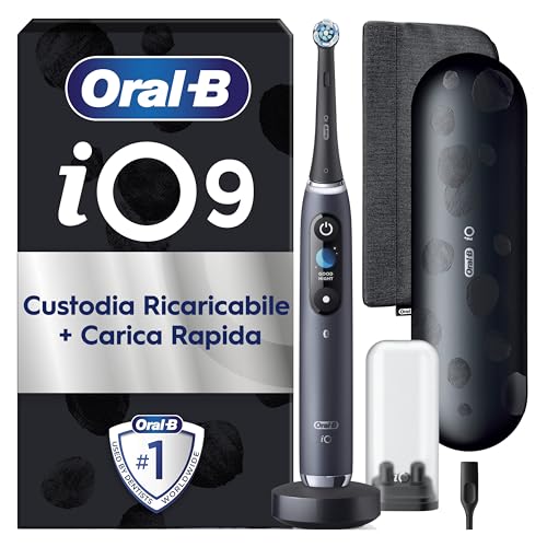 Oral-B Spazzolino Elettrico Ricaricabile iO 9 Nero Edizione Limitata, 1 Testina Di Ricambio per Spazzolino Elettrico Oral B, Custodia Da Viaggio, Astuccio Magnetico
