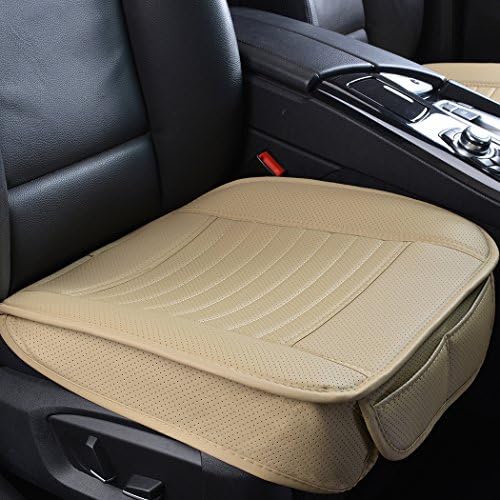 2pc Edge Wrapping Car front Seat Cushion Cover Pad Mat for Auto Supplies Office Chair with PU Leather Beige