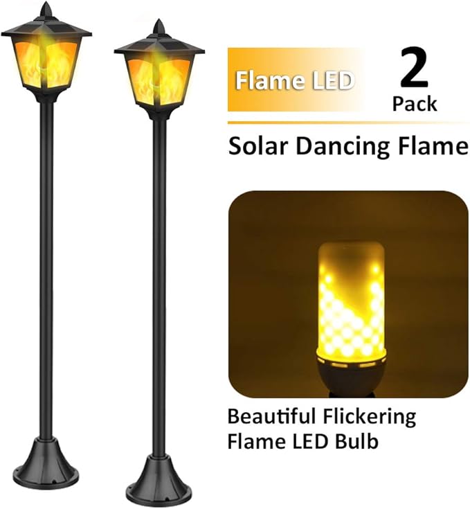 40 Inches Solar Post Flame Light, Solar Flame Lights Outdoor for Lawn