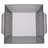 Smaid Vegetable Grill Basket - Large Stainless Steel Veg Grill Basket Works On Gas Wok Or Smoker-BBQ Accessories Stir Fry Grilling Fish, Seafood, Kabob, Pizza, Veggies & Fruit-Outdoor Campfire Use