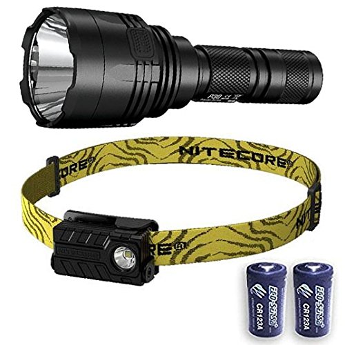 Nitecore P30 XP-L HI V3 LED Flashlight - 1000 Lumen +Nitecore NU20 360 Lumens USB Rechargeable Lightweight Headlamp -XP-G2 S3 LED w/2x FREE Eco Sensa Premium CR123A Batteries