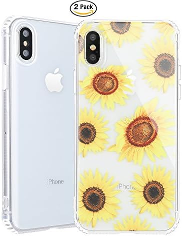 iPhone X Case,iPhone 10 Case with flowers,[2-Pack],Noii Clear Floral pattern protective Slim case,printed flower Design Soft Flexible TPU Back Cover with TPU BUMPER shockproof protective - Sunflower