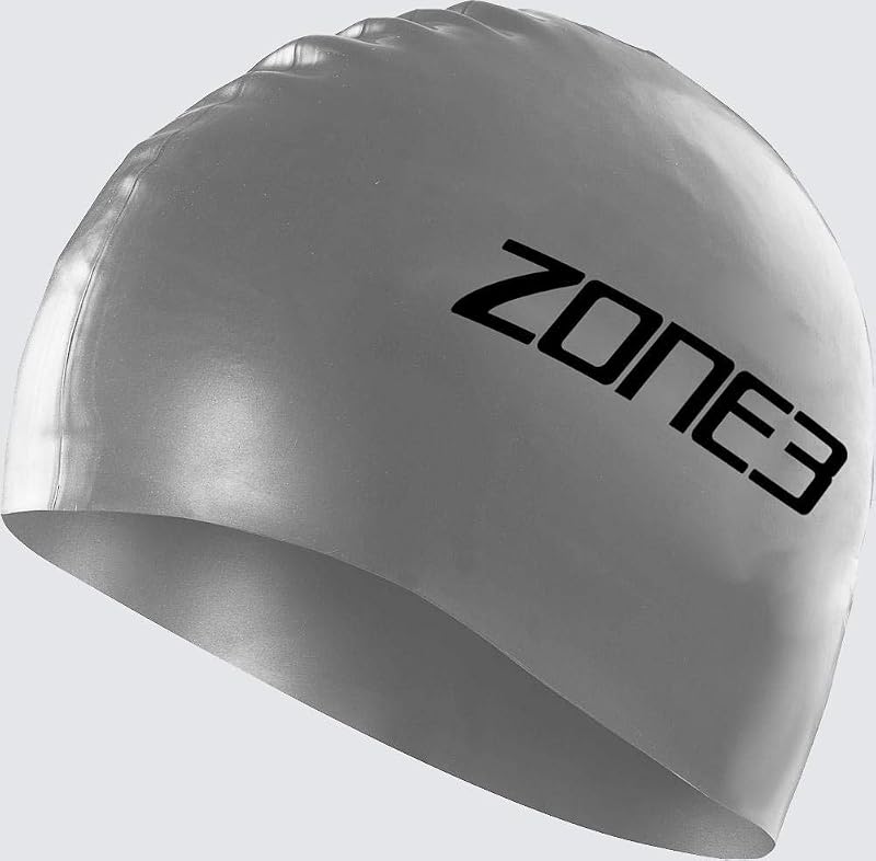 ZONE3 Silicone Swim Cap Silver 48g Men Women Comfortable Easy On/Off