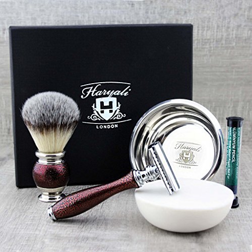 Old school men s shaving set ft synthetic brush, de safety (blade…