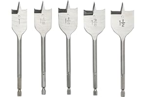 BlueNatHxRPR 5 PCS 1" to 1-1/2" Wood Spade Drill Bit Set Wood Paddle Flat Bits