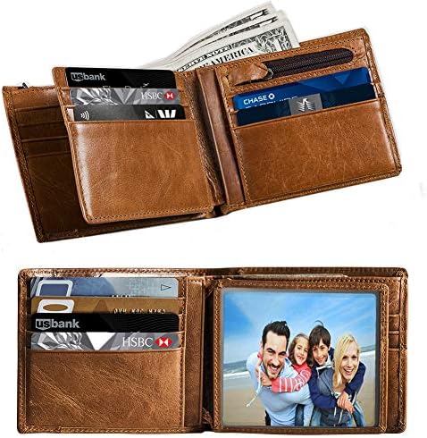 Mens Wallet Bifold RFID Genuine Leather Wallets for Men Card Case Holder as Gift with ID Window
