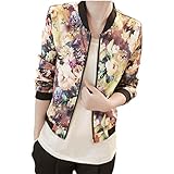 Orangesky Women Stand Collar Long Sleeve Zipper Floral Printed Bomber Jacket