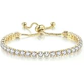 SBI Jewelry Gold Tennis Bracelets for Women Adjustable White Cubic-Zirconia Bracelets Gifts for Women Anniversary Jewelry Gifts