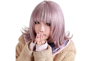 Anogol Wig Cap+ Purple Short wig Bob Synthetic Hair Women's Wig with Bangs Fringe for Costume Purple Bob Wig for Halloween Christmas Party
