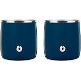 SNOWFOX Insulated Whiskey Glasses, Premium Vacuum Insulated Stainless for Cold Drinks, Steel Rocks Glasses, Set of 2, Old Fashioned Glass, Gift for Men, Home Bar Accessories, 11oz, Navy