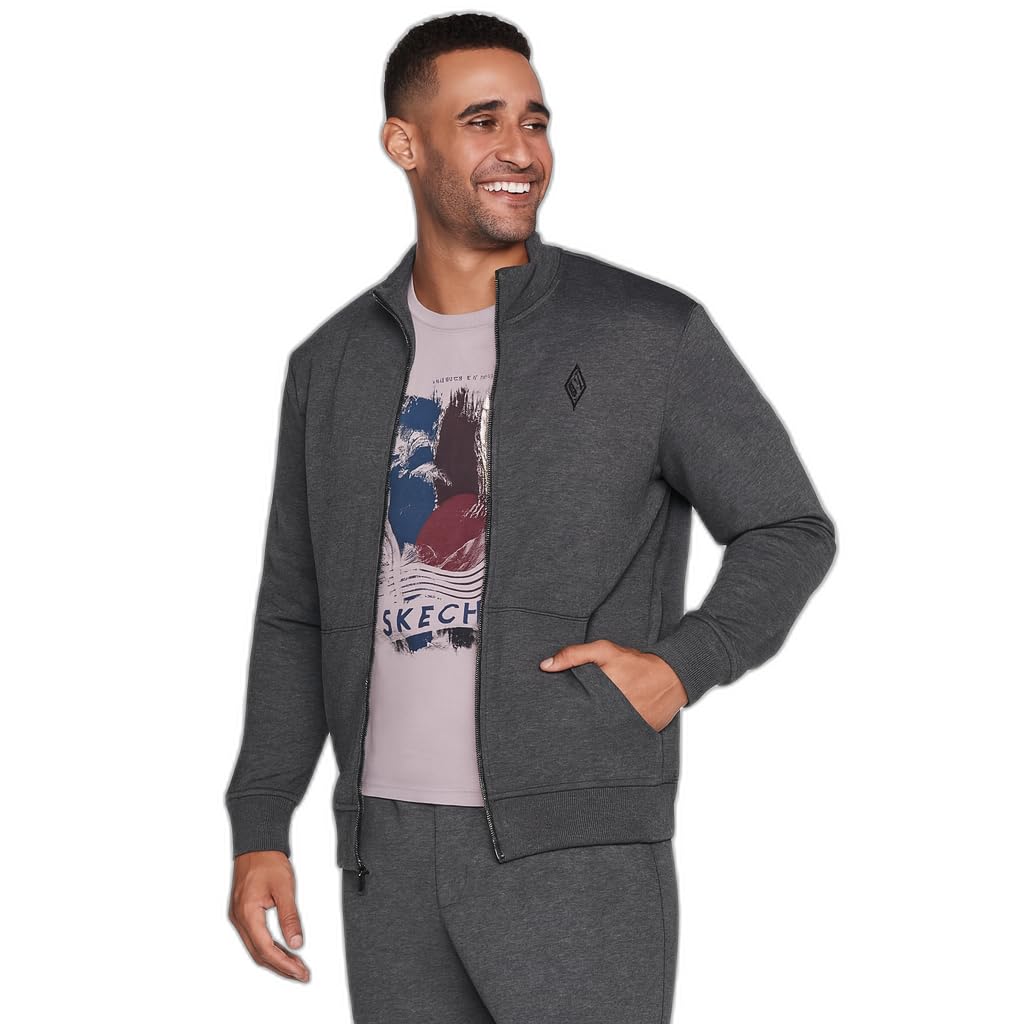Skechers Men's The Hoodless Hoodie GO WALK Everywhere Full Zip Mock Neck Jacket, Heather Charcoal, XX-Large Image