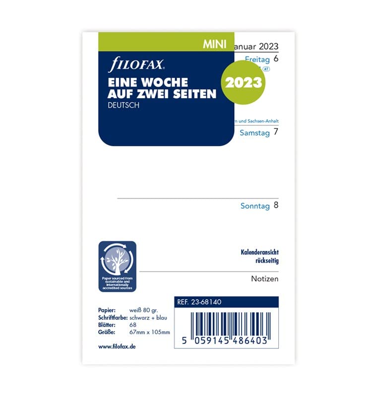 Filofax Mini 1 Week on 2 Pages (German) 2023, White, 23-68140