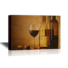 Canvas Wall Art - Still-Life with Three Wine Bottles and Glass - Gallery Wrap Modern Home Art | Ready to Hang - 12x18 inches