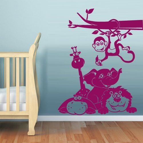 Fit You Wall Vinyl Sticker Decals Decor Art Bedroom Design Mural Nursery Kids Baby Animals Elephant Monkey Lion Giraffe (Z586)