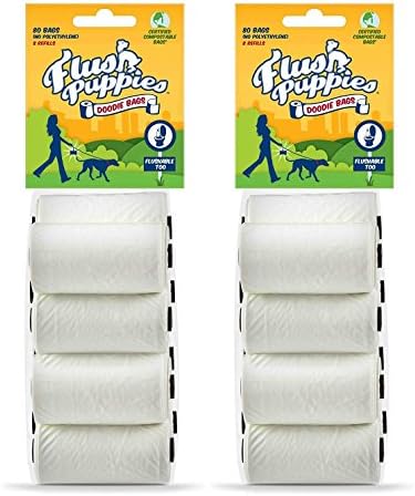 Flush Puppies Doodie Bags, Flushable &amp; Certified Compostable, 16 Refill Rolls (160 Bags)