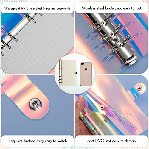 6 Pieces Rainbow Clear Notebook Binders 6Ring Planner Binder Soft PVC