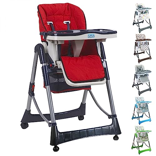 Monsieur Bébé - Chaise haute enfant pliable, réglable hauteur, dossier et tablette - 6 coloris