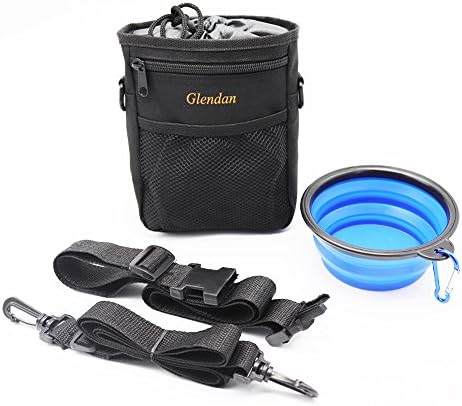 Glendan Dog Treat Training Pouch With Collapsible Pet Bowl Easily Carries Pet Toys, Kibble, Treats,Keys – Built-In Poop Bag Dispenser, etc.