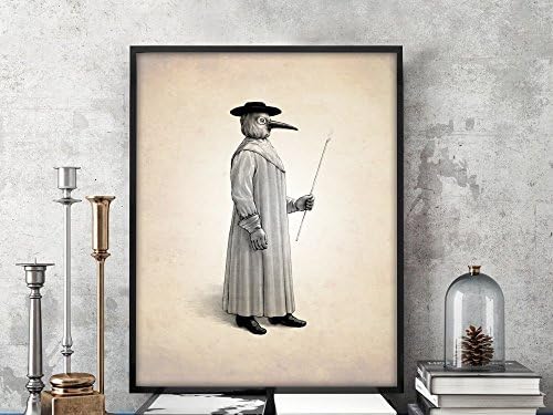 PLAGUE DOCTOR Print, Plague Doctor Mask, Science Art, Medical Drawing, Plague Doctor, Medicine Art, Black Death Print, Bubonic Plague Print