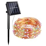 Solar String Lights, AYY 4 Colors 100 LED 33ft Starry Outdoor String Lights, Waterproof Copper Wire Fairy Decorative Light for Patio, Garden, Fence, Gate, Yard, Party, Wedding (Multicolor)