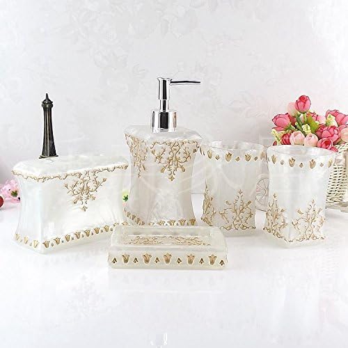 Eovsea Pearl floral set Resin Bathroom Accessories 5PCS Soap Dish toothbrush holder