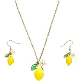 Hellodr Fruit Jewelry Set for Women, Cute Fruits Necklace Earrings Set, Lightweight Fruit Theme Jewelry for Summer Daily Wear