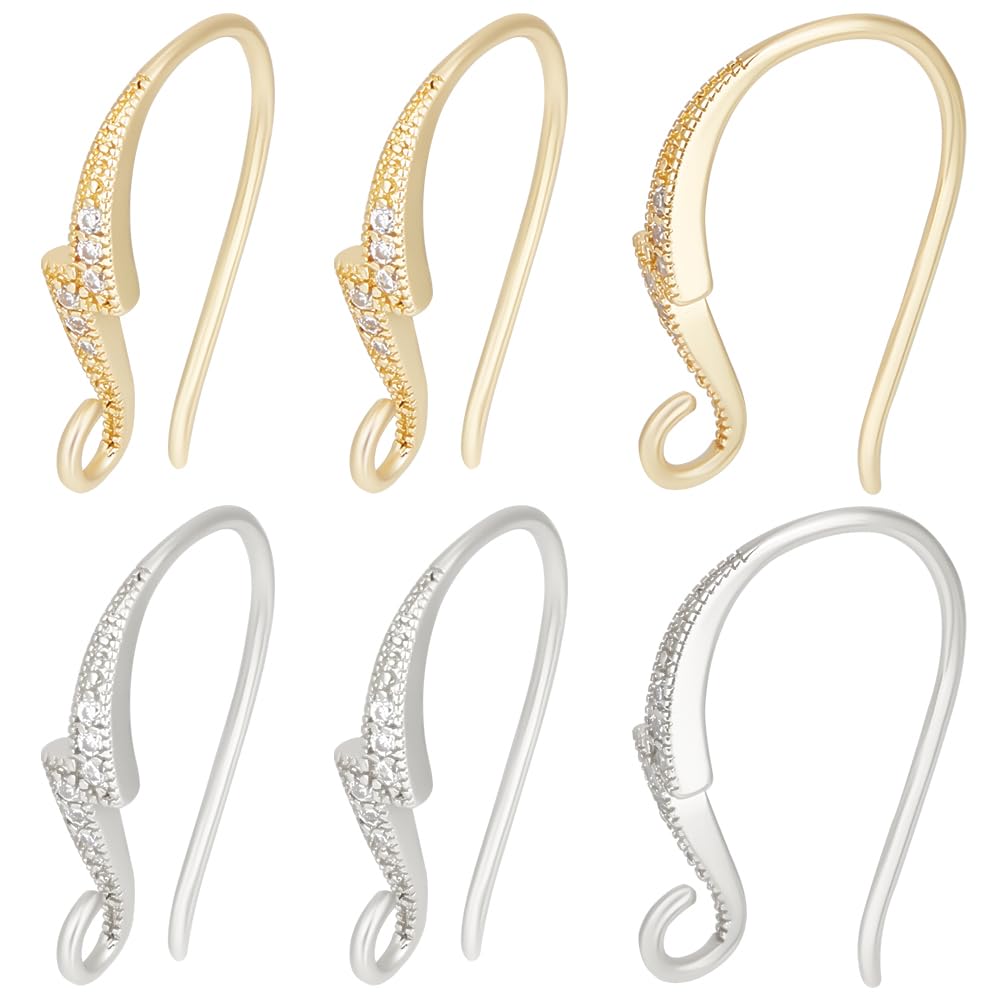 Beebeecraft 1 Box 16Pcs Cubic Zirconia Earring Hooks 18K Gold Plated Lighting Rhombus Crystal Rhinestone French Ear Wires with Loop for Earrings Jewelry Making Art DIY Crafts