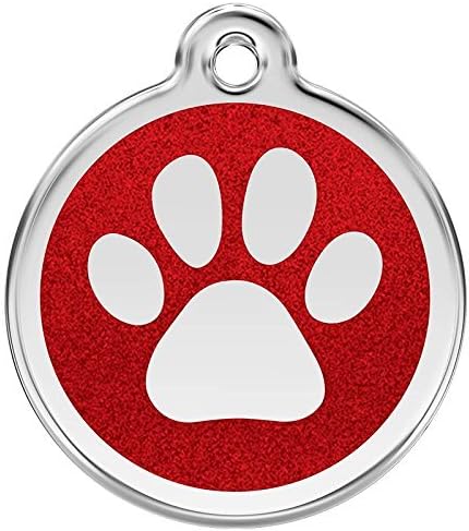 Red Dingo Stainless Steel with Glitter Pet I.D. Tag - Heart (red, medium)