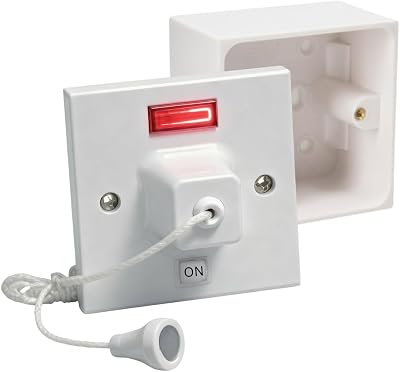AXIOM 45A 2 Way Shower Ceiling Pull Cord Switch with Neon Indicator