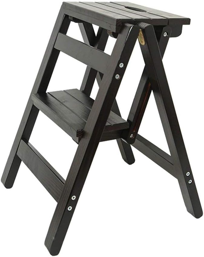 Wooden Step Ladders Folding Stool Innovative Creative Folding Fold Up Library Steps Multifunctional Wooden Ladder Stool Kitchen Office Use Ladder Chair with 2 Steps - Black
