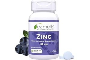 EZ Melts Zinc - Supplement for Immune, Digestive & Skin Health Support - Non-GMO, Vegan & Gluten-Free - Blueberry Blast - 60 Dissolvable Tablets (60 Servings)