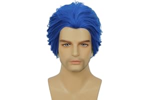 Tseses Short Blue Wigs for Men Layered Synthetic Wig Joker Cosplay Party Halloween Anime Costume Wig(Blue)