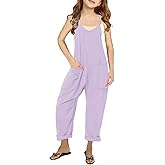 CharmWM Girls Casual Jumpsuits Spaghetti Strap Sleeveless Loose Romper Long Pants with Pockets Kids Clothes