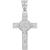 Saint Collection 925 Sterling Silver St. Benedict Crucifix Cross Charm Pendant (1.60")