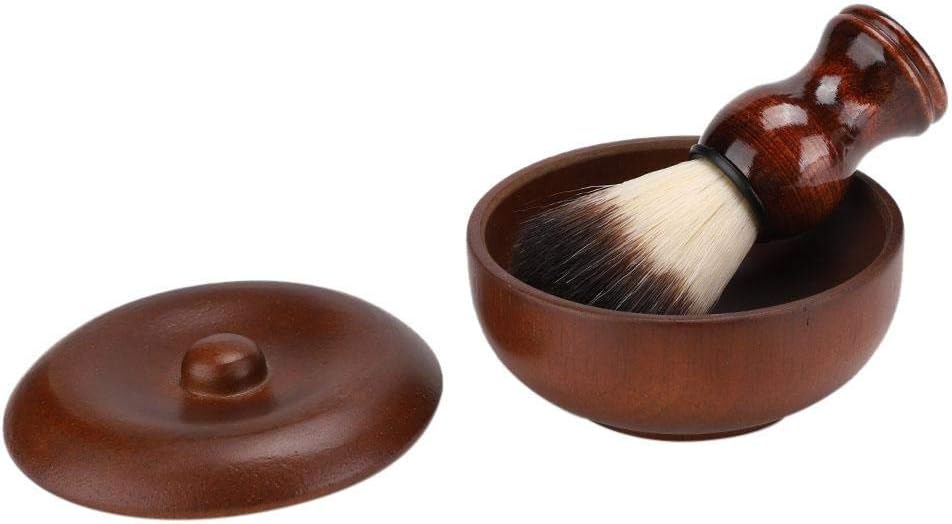 Shaving Kit, Shaving Cream Soap Bowl with a Lid Wooden Soft Hair Brush Shaving Bowl and Brush Set Shave Set Gift Set Beard Cleaning Tool Gift for Your Father, Husband, Boyfriend or Male Friends(Brown)