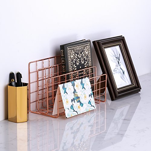 Simmer Stone Desktop Letter Sorter, Organizer for Mails Books Files Brochures Postcards, 3 Slot, Rose Gold/Copper - Thumbnail 5