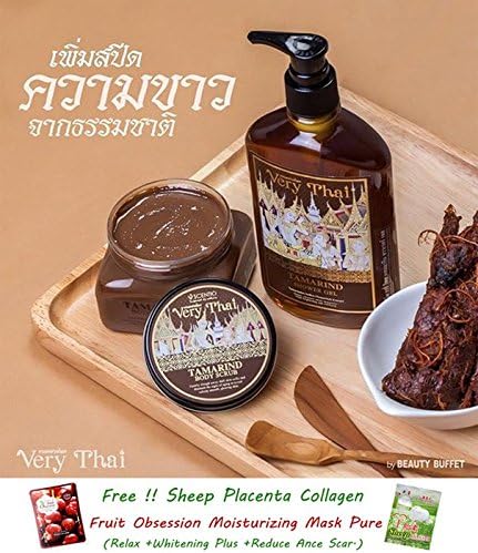 NEW SET SCENTIO VERY THAI TAMARIND BODY SCRUB &amp; MASK 300 ml.+ SHOWER GEL 280ml. HERBAL SPA[Get Free Tomato Facial Mask &amp; Ceramine UV Line Ginkgo Plus Whitening Cream 8.50ml.]