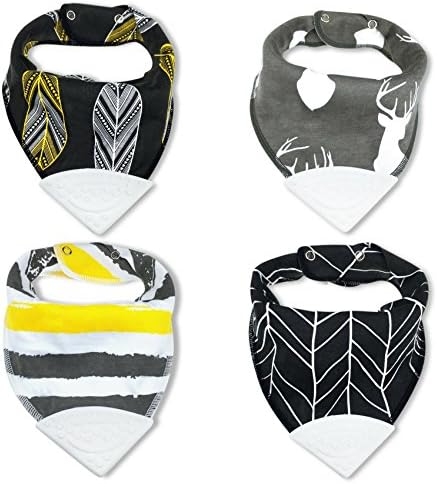 Honey Molly Baby Bandana Bibs for Teething and Drooling - 4 Pack Soft Drool Bibs for Boys and Girls - BPA-FREE Food Grade Silicone Teether, Adjustable Nickel-Free Snaps - 100% Organic Cotton